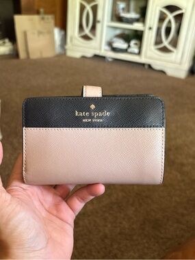 kate spade Black and Blush Pink Saffiano Bifold Wallet